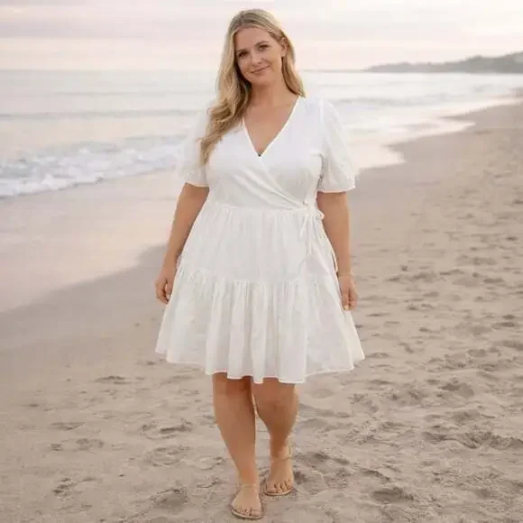 J.Crew White Puff Sleeve Tiered Cotton Poplin Mini Dress XL - Picture 1 of 8